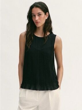 ZARA Pleated Sleeveless Lined Black Top {Small}